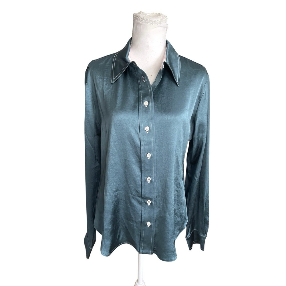 Serena Bute London Satin Boyfriend Shirt Sz L Quiet Luxury Timeless Office